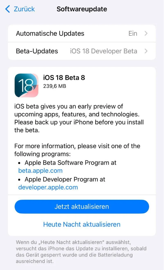 三都苹果手机维修分享苹果 iOS / iPadOS 18 开发者预览版 Beta 8 发布 